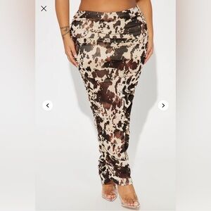 New Fashion Nova Western Catch Mesh Maxi Skirt - Brown/combo 1X